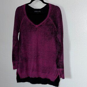 Rock & Republic Purple Black Burnout Cotton V-Neck Tunic Sweater Women’s M
